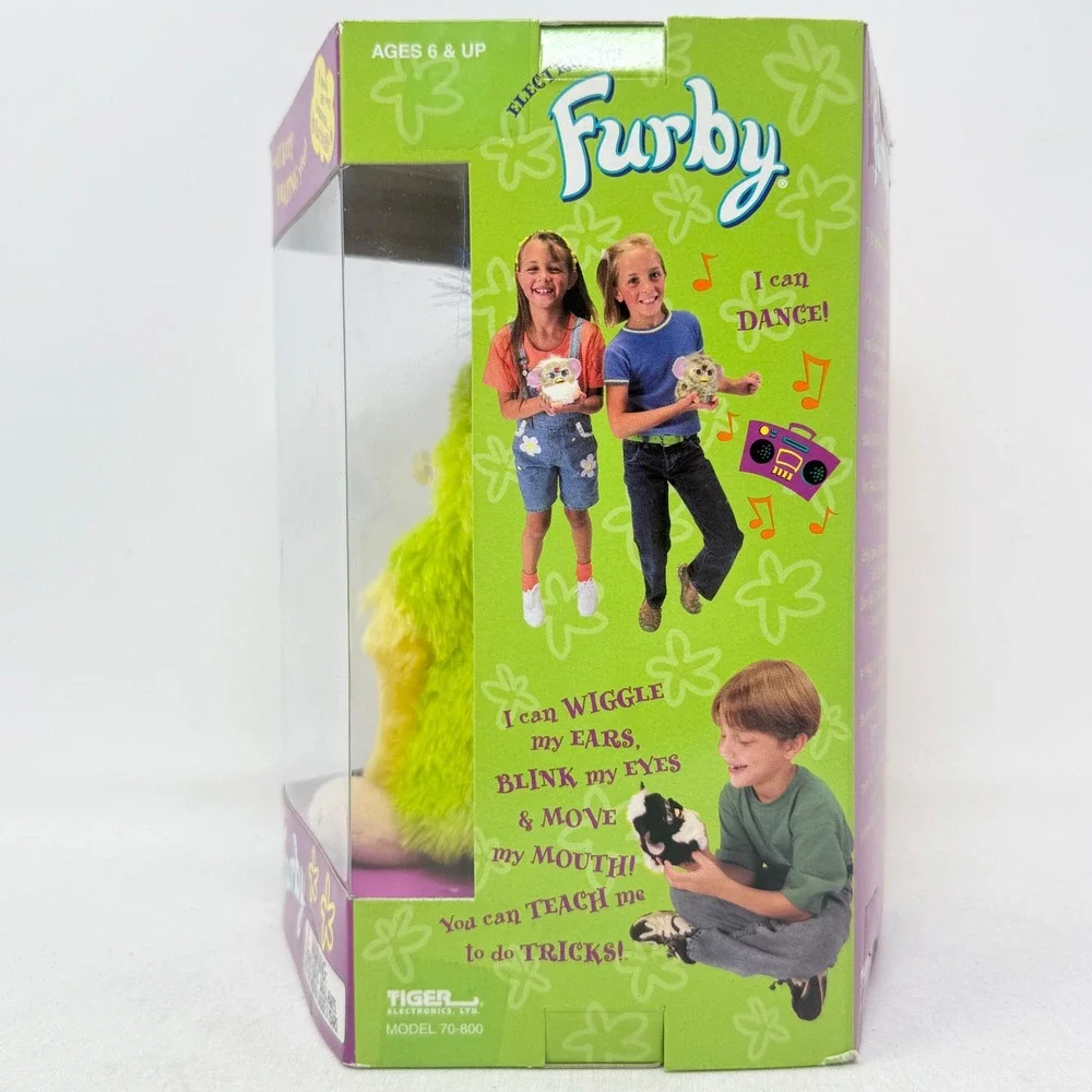 Furby Kiwi Lime Green, Yellow, Dark Blue Hair Gray‎ Eyes 1999 Factory Sealed
